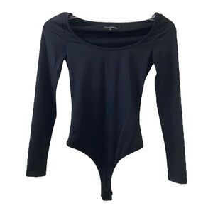 Commense Black Bodysuit Longsleeve Thong Back Soft Stretchy Women's XS